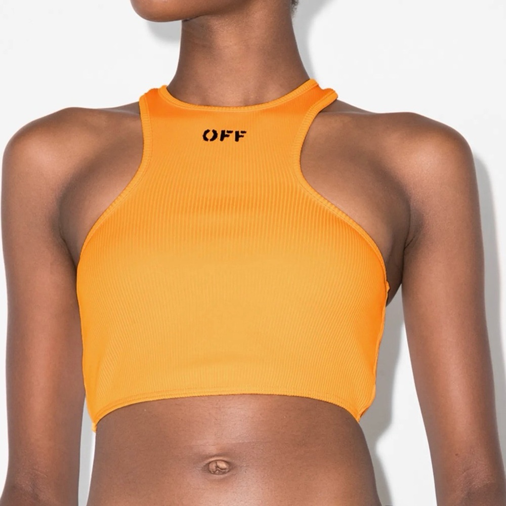 Off-White Vibrant Orange Ribbed Crop Top NWOT